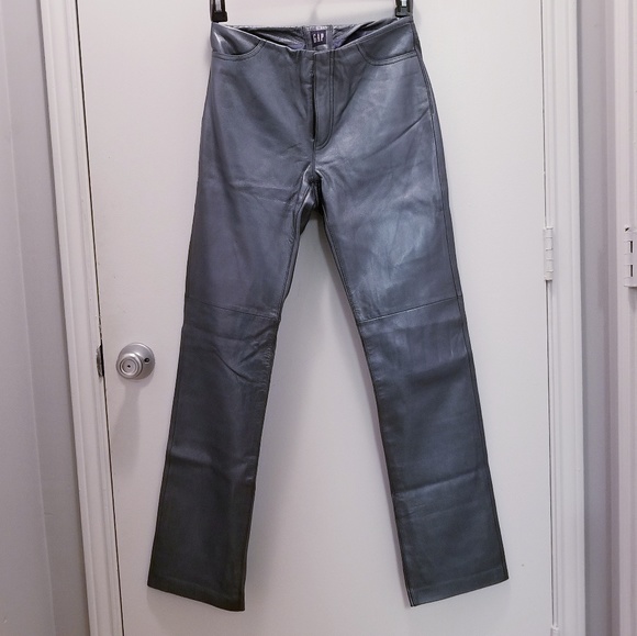 NWOT Gap Gray Pearlescent Straight Leather Pants - Picture 2 of 5